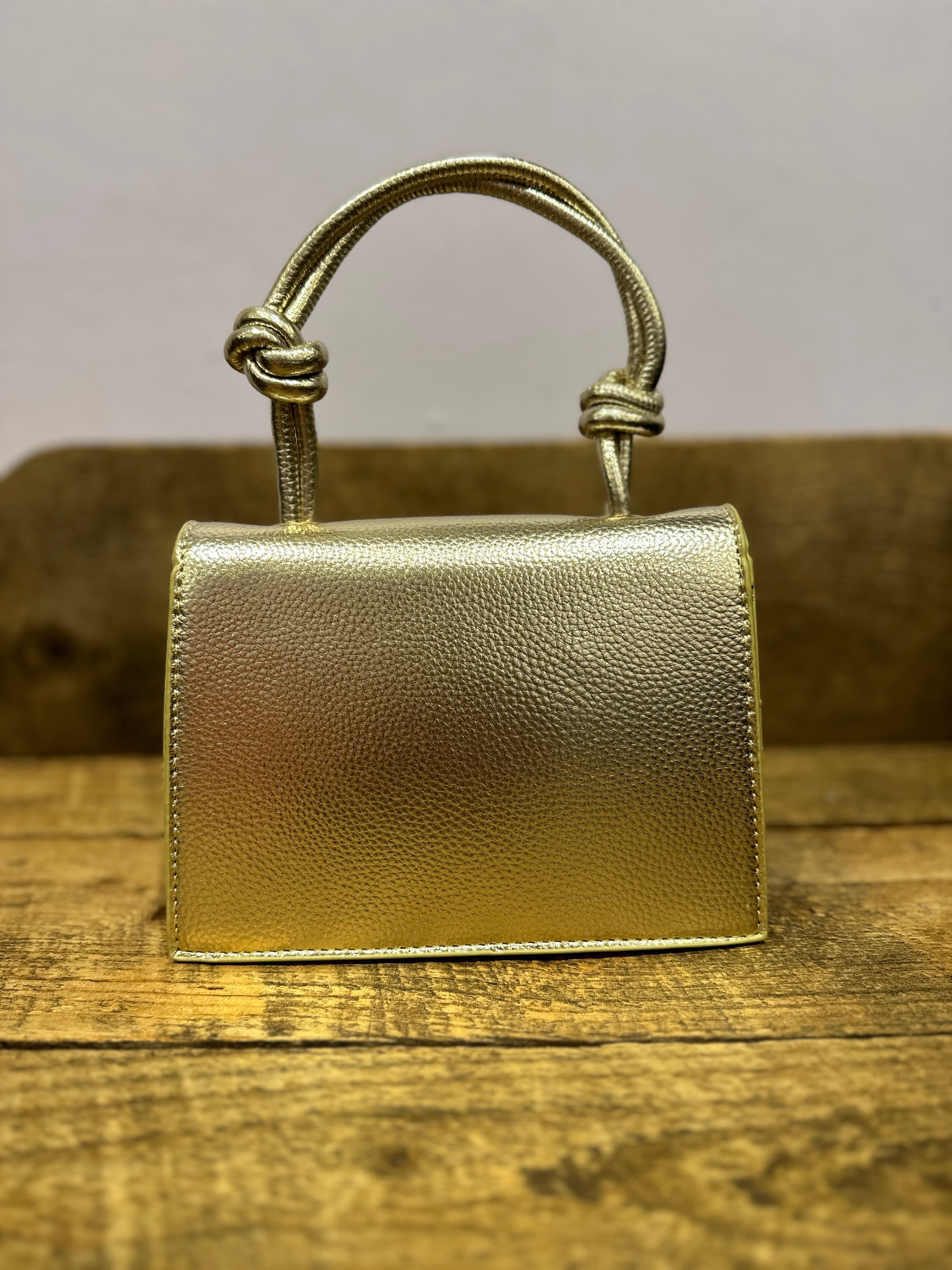 Box Bag with Knot Handle in Gold