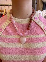 Load image into Gallery viewer, Beaded Rose Quartz Heart Necklace in Pink
