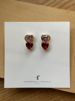 Load image into Gallery viewer, Double Heart Studs in Pink/Magenta
