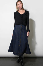 Load image into Gallery viewer, Indy Midi A-Line Denim Skirt in Indigo
