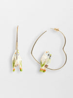Load image into Gallery viewer, Pair of Parakeets on Heart Hoop Earrings
