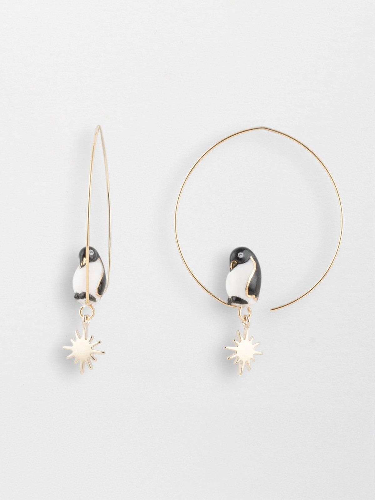 Small Penguin and Gold Star Hoop Earrings