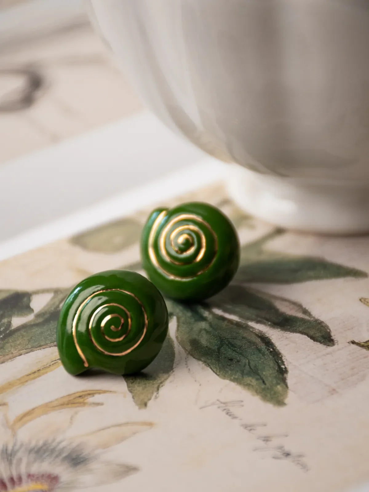 Green Snail Stud Earrings