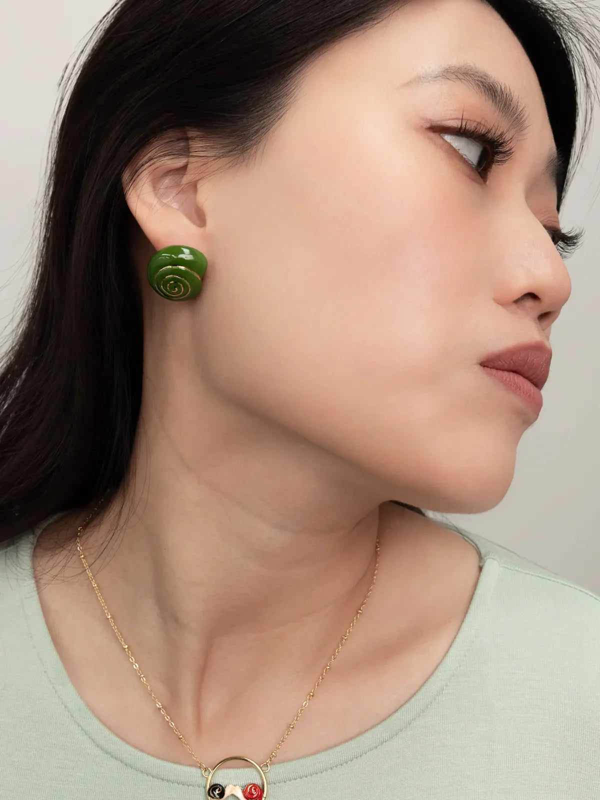 Green Snail Stud Earrings