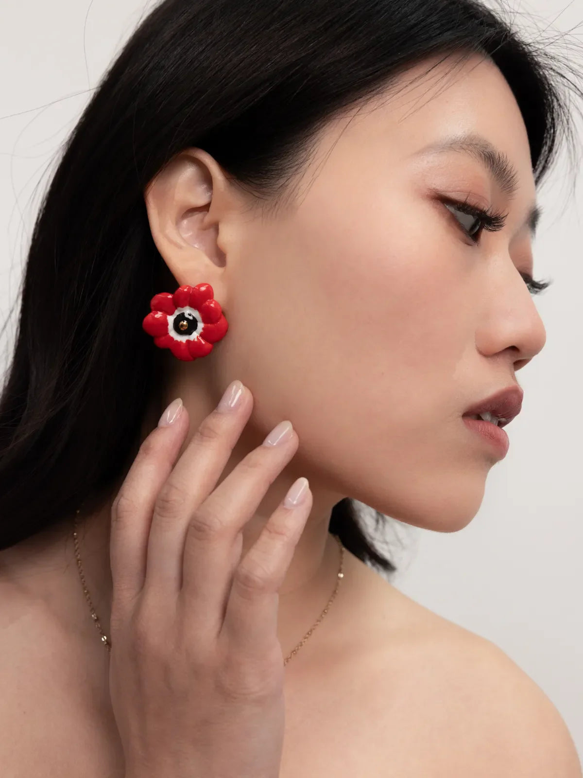 Red Anemone Flower Stud Earrings