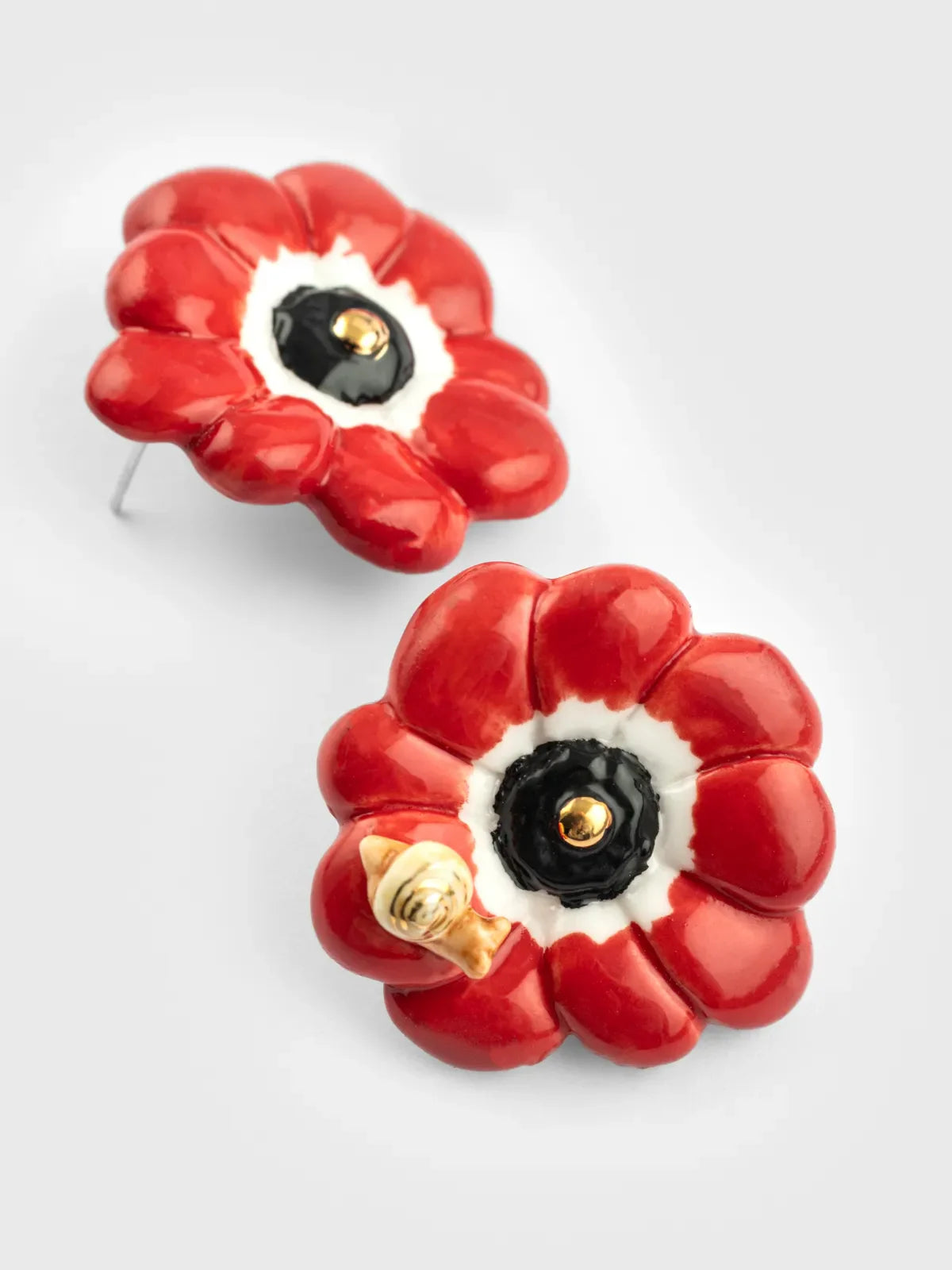 Red Anemone Flower Stud Earrings