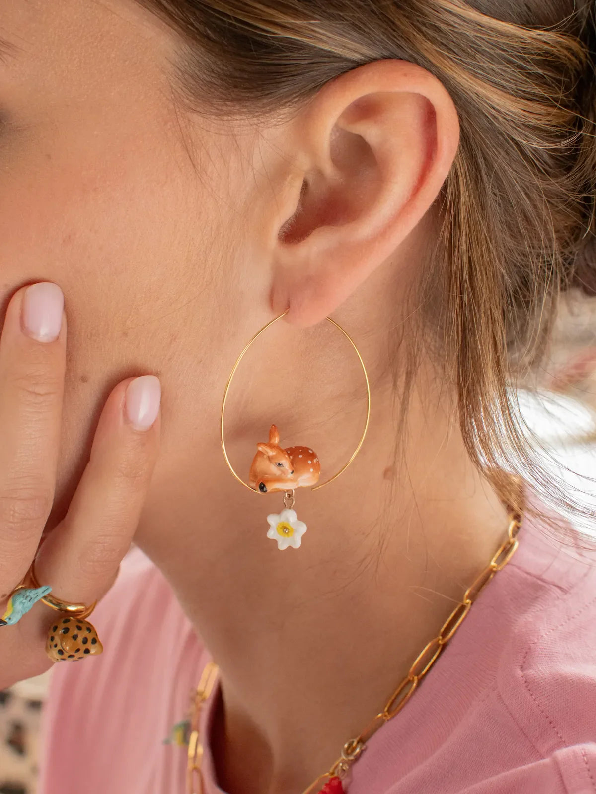 Large Doe and Daffodil Hoop Earrings