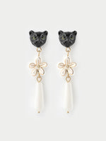 Load image into Gallery viewer, Black Panther Head &amp; Dangling Erine Flower Stud Earrings
