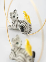 Load image into Gallery viewer, Small Tabby Grey Cat &amp; Bird Hoop Earrings
