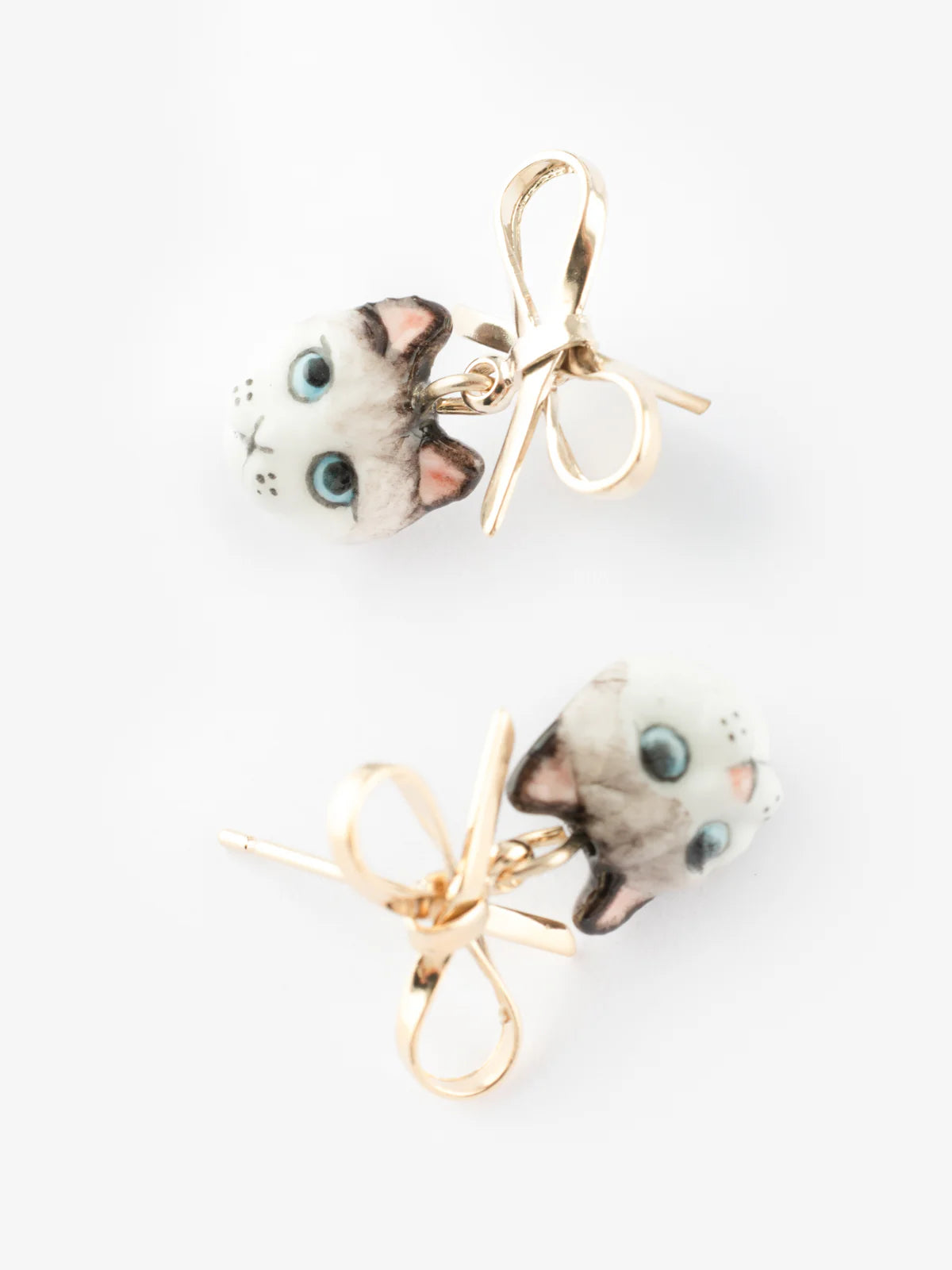Bow and Ragdoll Cat Head Stud Earrings