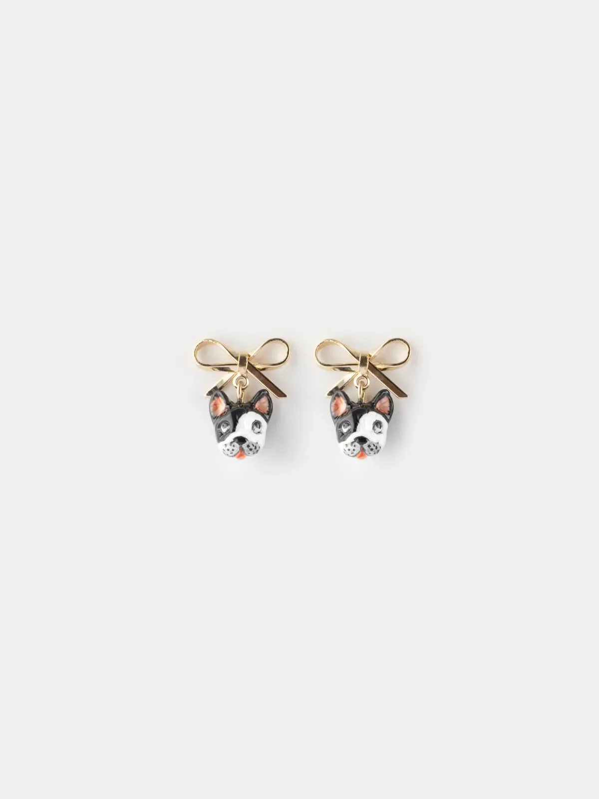 Bow and French Bull Dog Head Stud Earrings