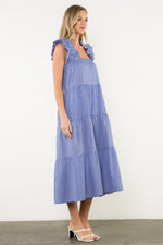 Load image into Gallery viewer, Striped Midi Tiered Dress in Blue and White
