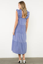Load image into Gallery viewer, Striped Midi Tiered Dress in Blue and White
