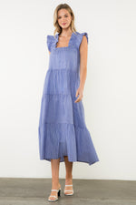 Load image into Gallery viewer, Striped Midi Tiered Dress in Blue and White
