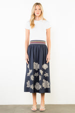 Load image into Gallery viewer, Embroidered Maxi Skirt in Navy
