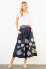 Load image into Gallery viewer, Embroidered Maxi Skirt in Navy
