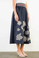 Load image into Gallery viewer, Embroidered Maxi Skirt in Navy
