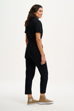 Load image into Gallery viewer, Billy Boilersuit in Black with Leopard Pocket
