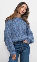 Load image into Gallery viewer, Jasper Slouchy Speckled Crew Neck Sweater in Retro Blue
