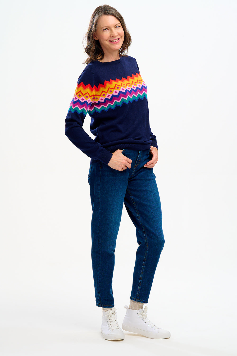 Rita Jumper in Navy Fairisle Stripe