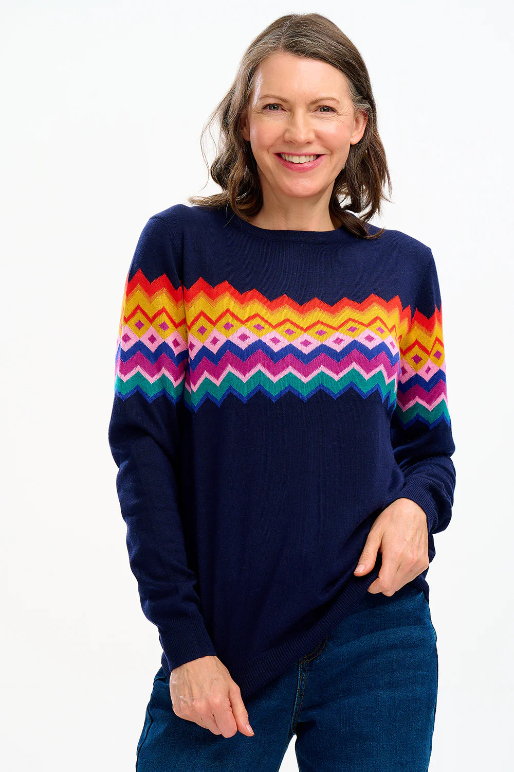 Rita Jumper in Navy Fairisle Stripe