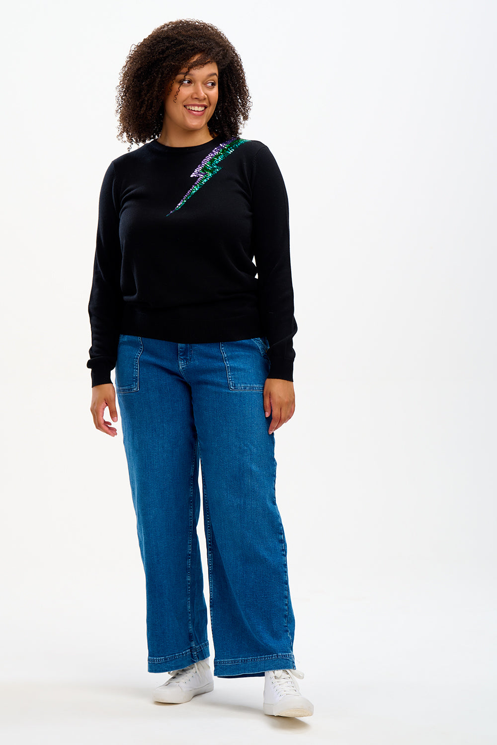 Cece Sequin Jumper in Black Cool Lightning Flash