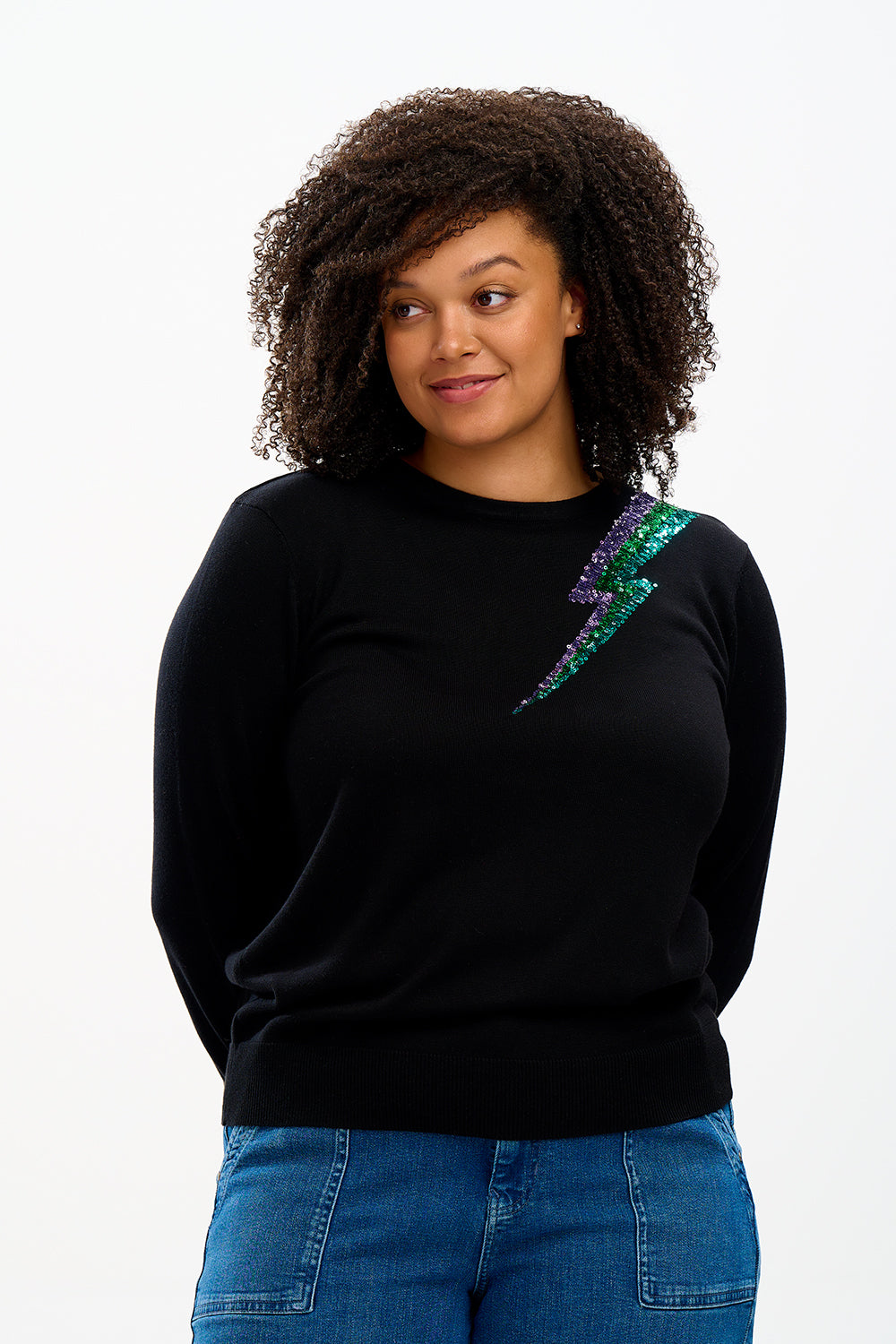 Cece Sequin Jumper in Black Cool Lightning Flash