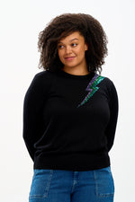 Load image into Gallery viewer, Cece Sequin Jumper in Black Cool Lightning Flash
