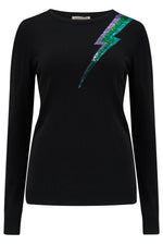 Load image into Gallery viewer, Cece Sequin Jumper in Black Cool Lightning Flash
