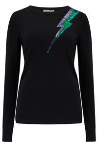 Cece Sequin Jumper in Black Cool Lightning Flash