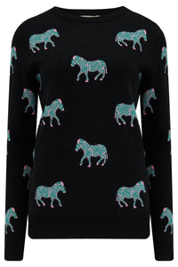 Lizzie Jumper in Black Vibrant Zebras