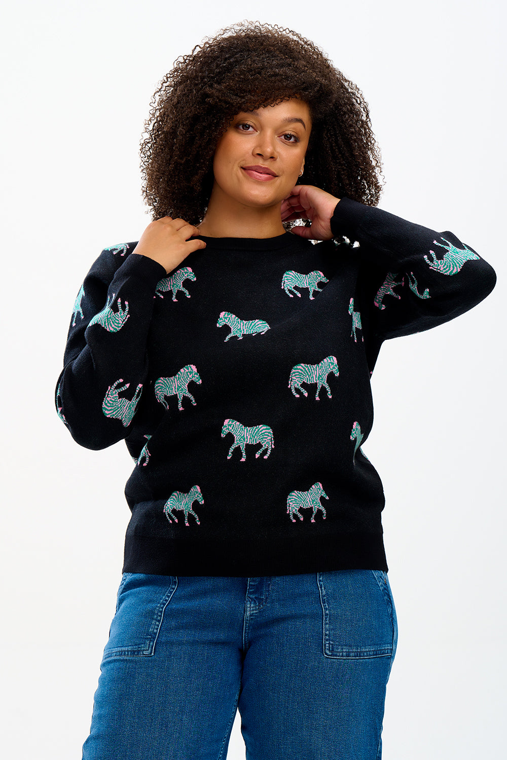 Lizzie Jumper in Black Vibrant Zebras