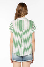 Load image into Gallery viewer, Kirsty Short Sleeve Shirt in Green Foliage Stripe
