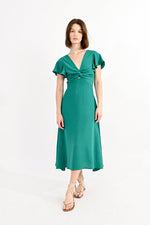 Load image into Gallery viewer, Knotted Front Midi Dress in Emerald
