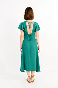 Knotted Front Midi Dress in Emerald