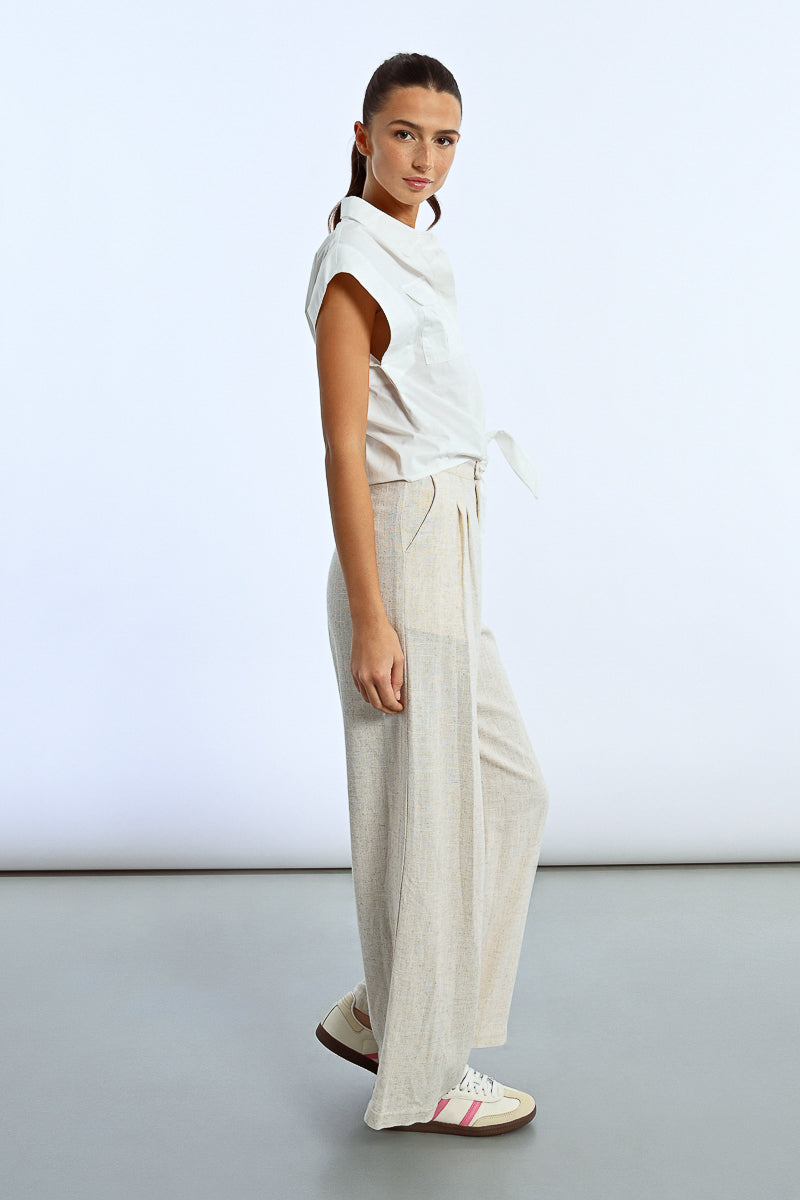 Cap Sleeve Tie Blouse in White