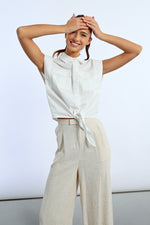 Load image into Gallery viewer, Cap Sleeve Tie Blouse in White
