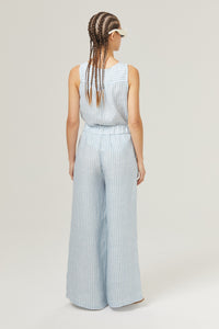 Cape Linen Pants in Light Blue and White Stripes