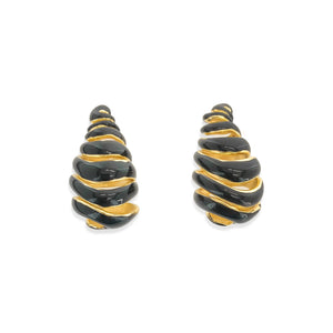 Enamel Swirl Earrings in Black and Gold