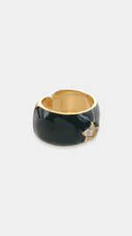 Load image into Gallery viewer, Gold Plated CZ Star Enamel Ring in Black
