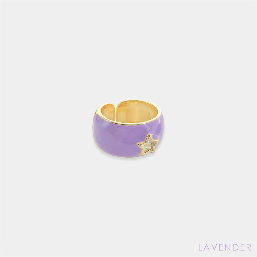 Gold Plated CZ Star Enamel Ring in Lavender