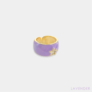 Gold Plated CZ Star Enamel Ring in Lavender