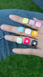 Load image into Gallery viewer, Gold Plated Black Enamel CZ Star Ring
