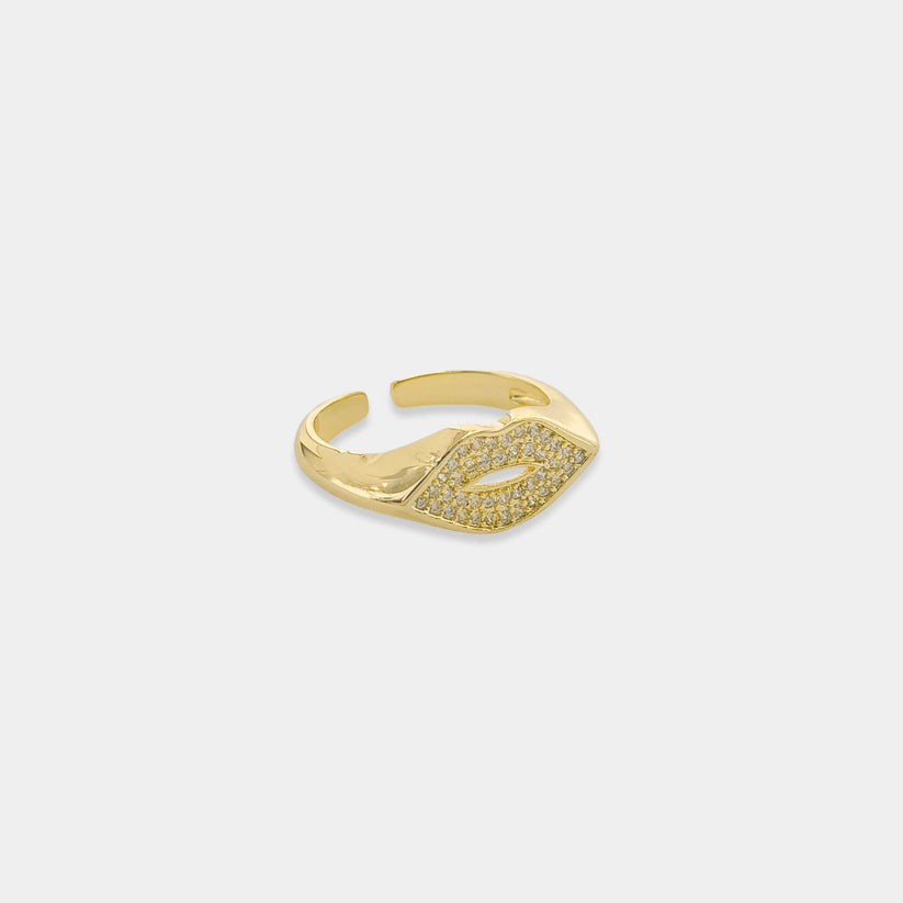 Gold Plated CZ Lips Ring in Clear