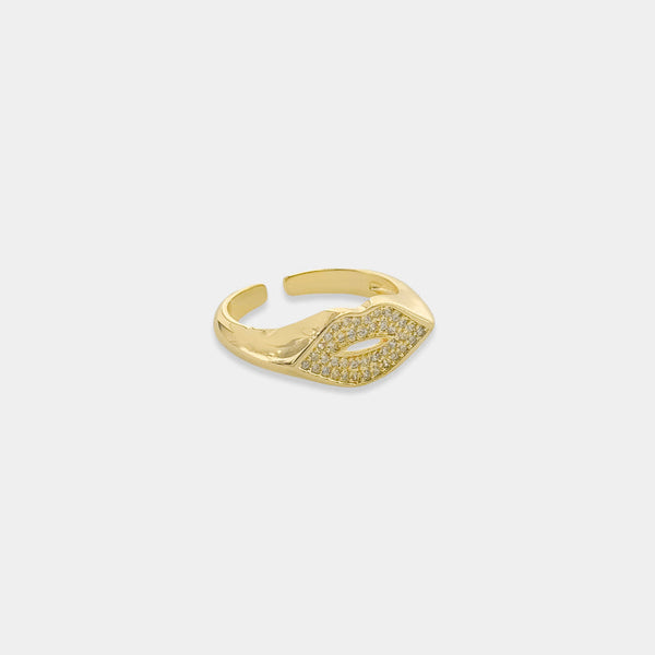 Gold Plated CZ Lips Ring in Clear – Mint Julep
