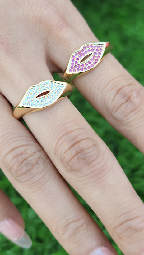 Gold Plated CZ Lips Ring in Clear