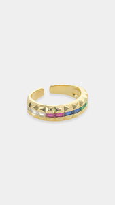Gold Plated Studded Ring with Embedded Multicolored CZ