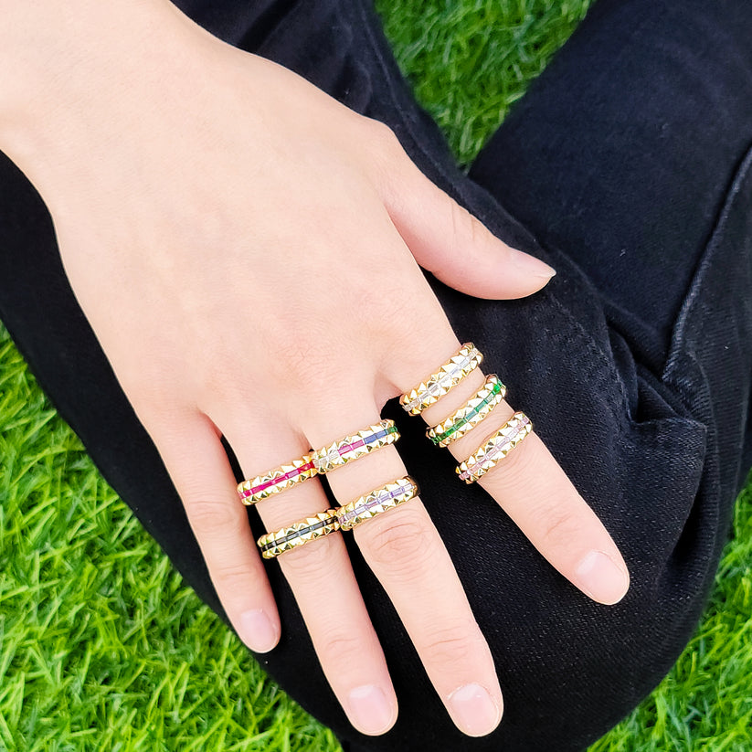 Gold Plated Studded Ring with Embedded Multicolored CZ
