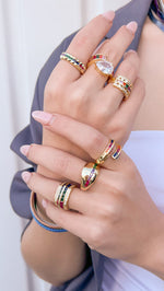 Load image into Gallery viewer, Gold Plated Studded Ring with Embedded Multicolored CZ
