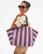 Load image into Gallery viewer, La Côte Tote in Jacaranda/Hazelnut Canvas Stripe

